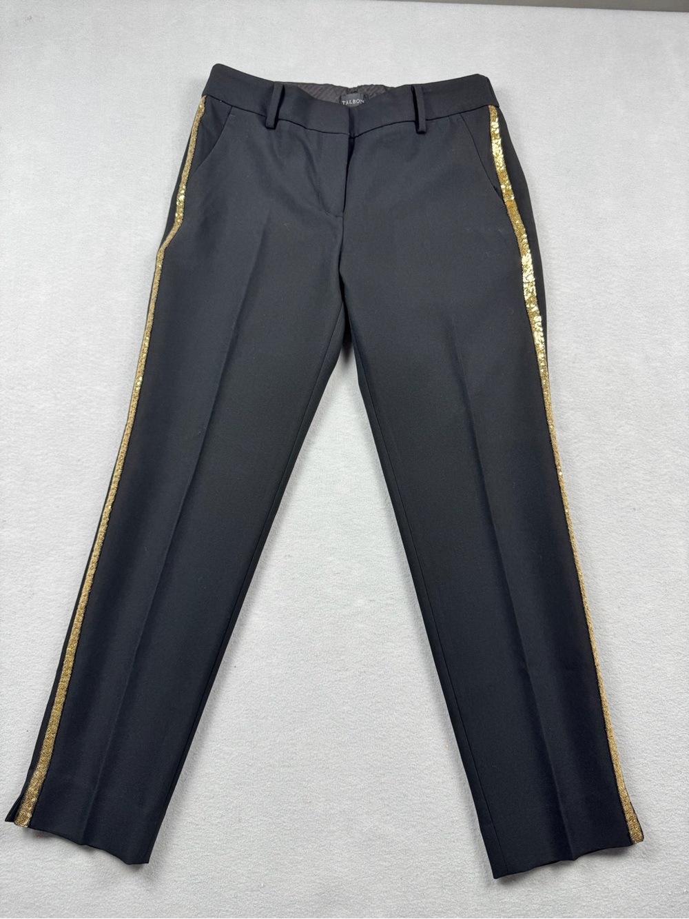 TALBOTS Hampshire Ankle Pants Women’s 4 Petite Gold Sequin Stripe Holiday Event